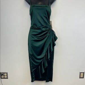 Emerald Sundae Hunter Green Formal Dress with Rouching and Ruffle Size Medium
